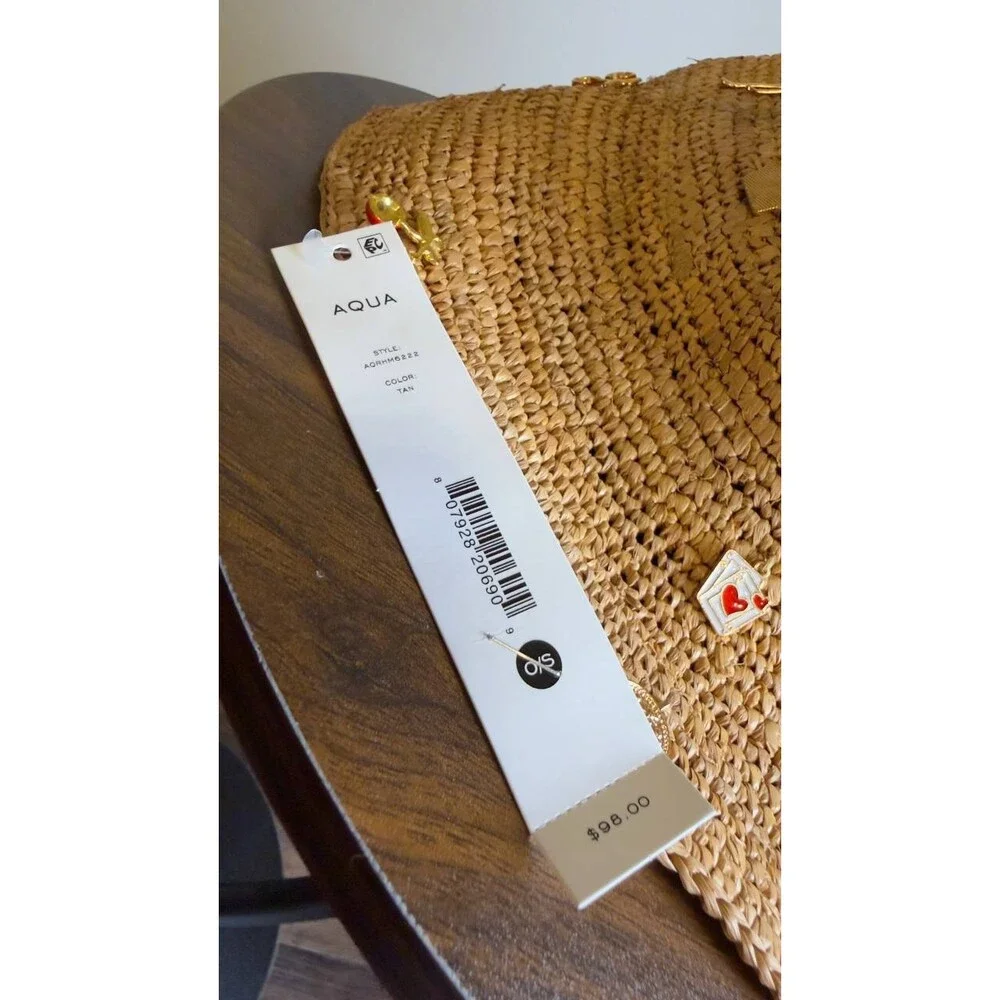 Aqua  Bucket  Hat  Tan  Raffia  One Size  New  $98